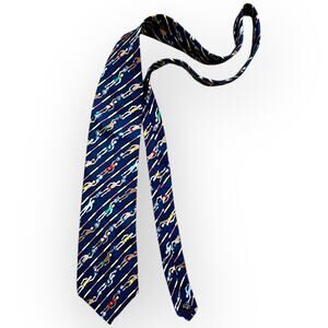 Alynn Neckwear Vintage "Swimmers Relay" Blue Silk Necktie by Eric Holch